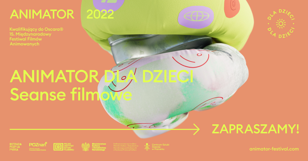Zlakat zapowiadający seanse dla dzieci z logotypami partnerów