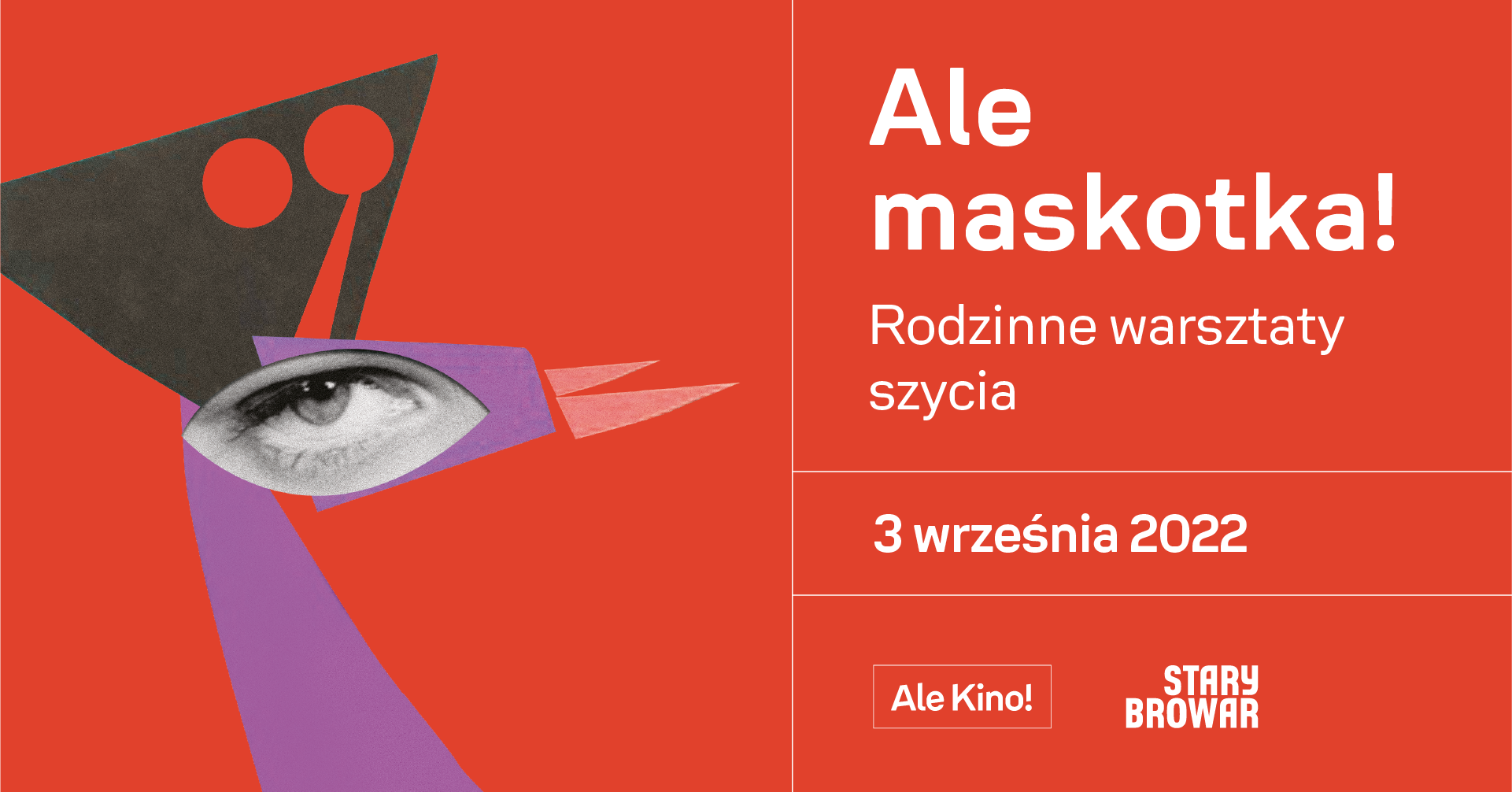 Głowa ptaka z plakatu Ale Kino! na czerwonym tle