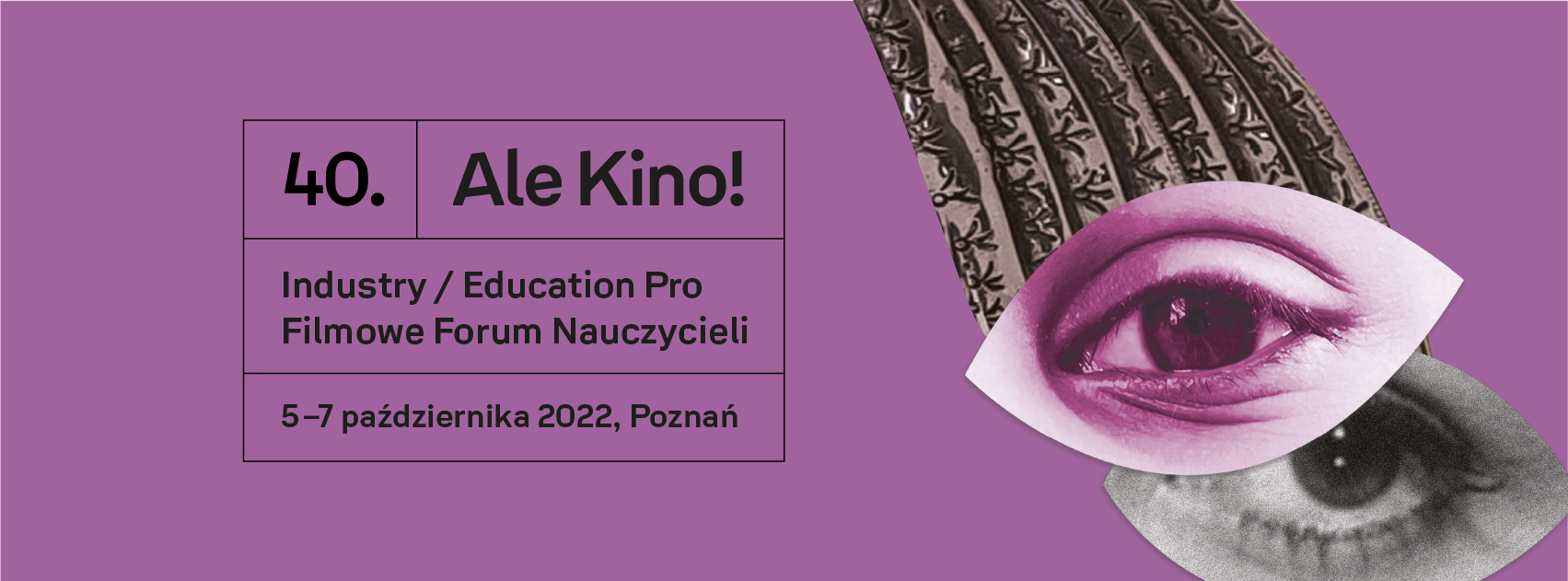 Głowa ptaka jako logo festiwalu z tekstem na temat Industry/Education pro