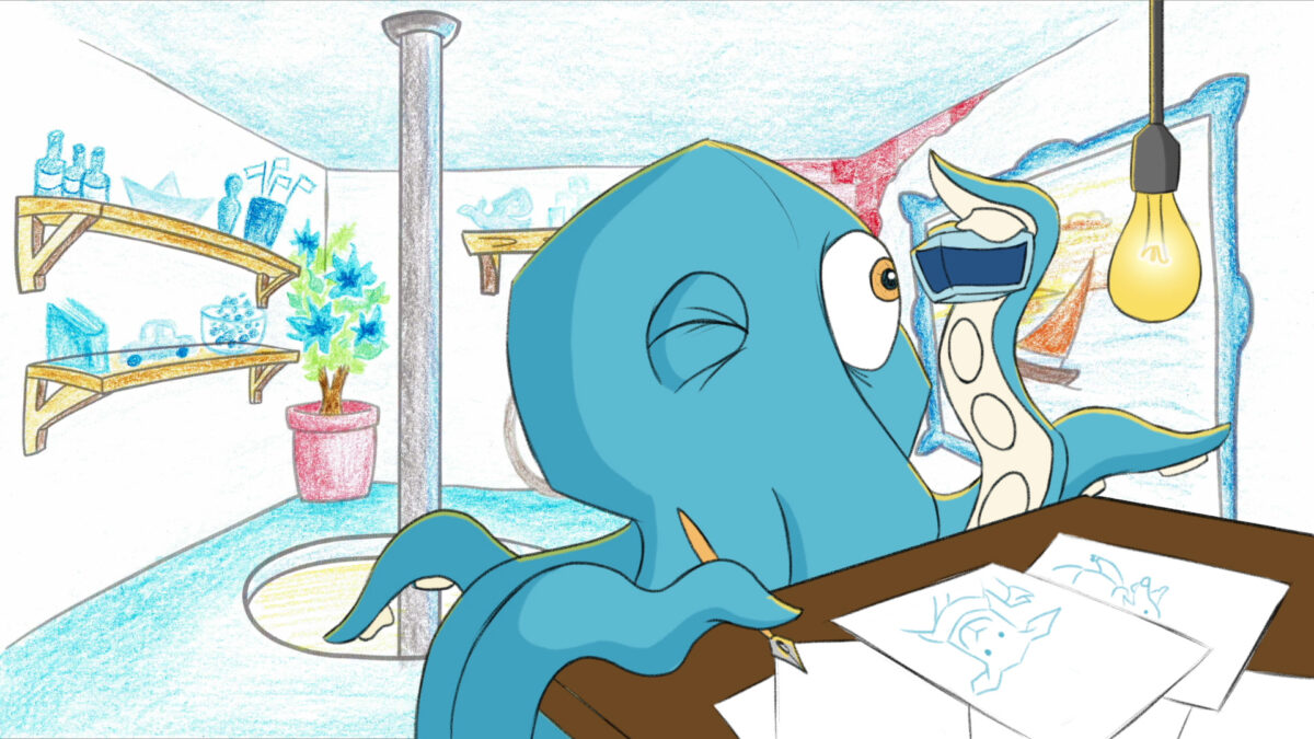 animowana ośmiornica rysuje