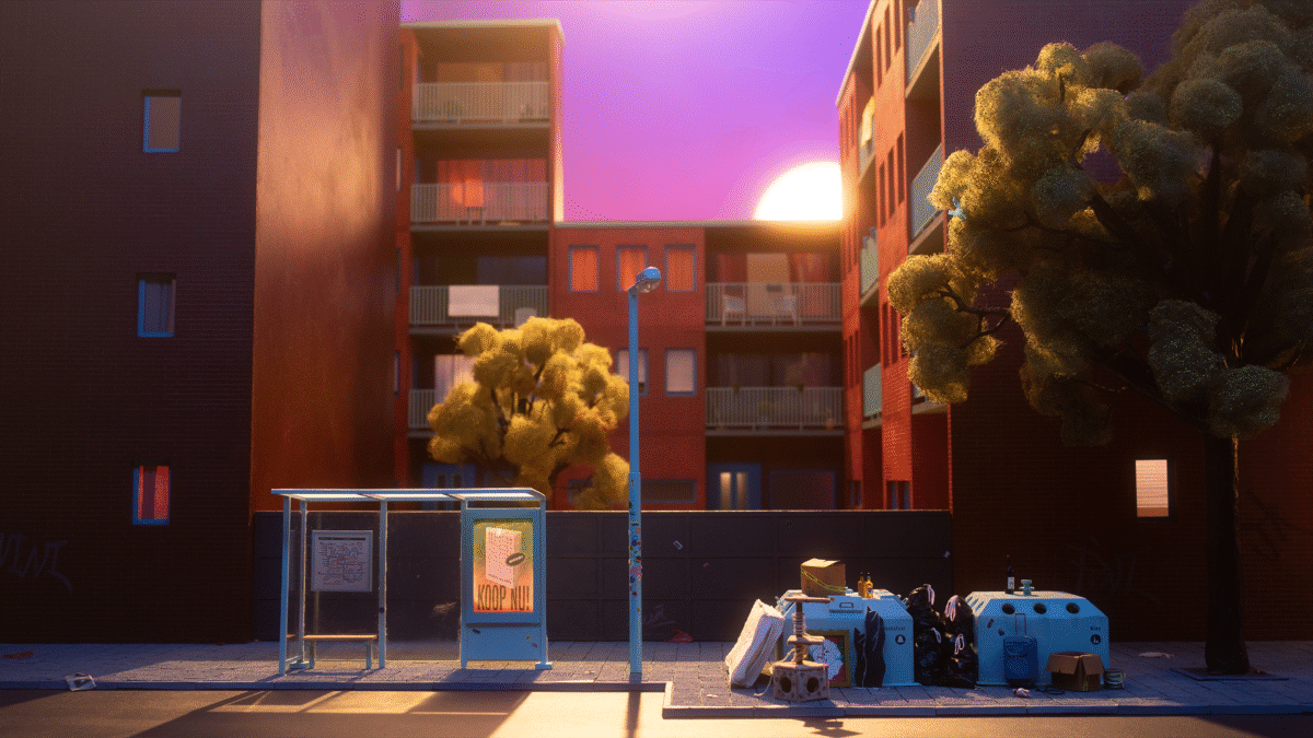 animowana panorama miejskiej ulicy