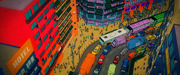 animowane miasto z lotu ptaka