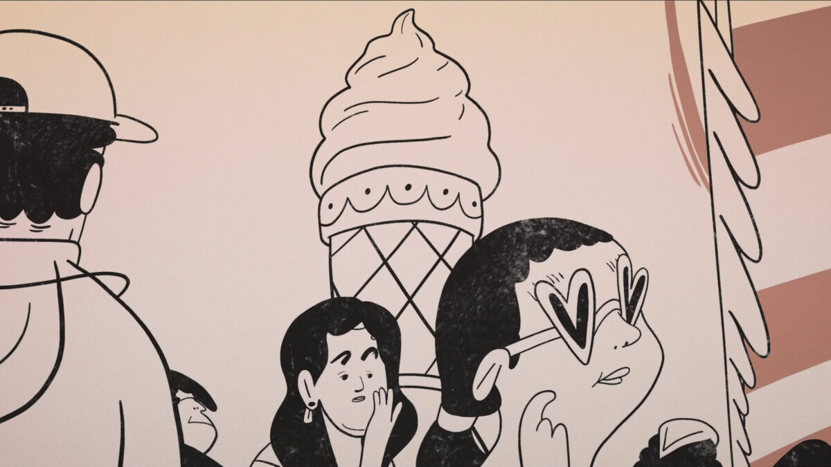 rysunkowe postaci i lód